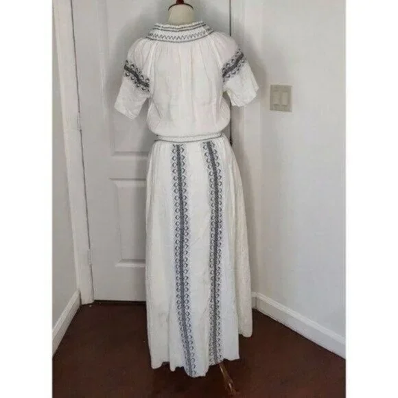 Faherty Catrina Embroidered Maxi Dress White  S Cotton Bohemian NEW - Picture 6 of 15